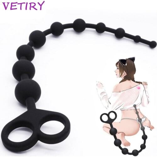 VETIRY Long Anal Beads Silicone Butt Plug Anus Stimulator Prostate Massage Sex Toys For Woman Gay Men Anal Ten Balls No Vibrator