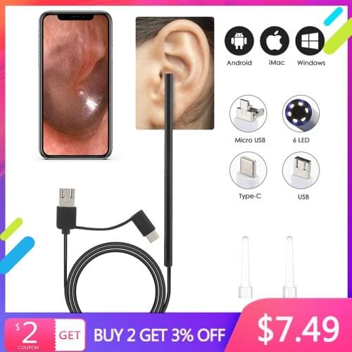 Visual Otoscope 5.5mm Ear Canal Light-emitting Endoscope Medical Ear Cleaning Endoscope Spoon Mini Camera Ear Wax Removal