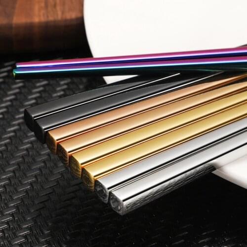 Plating Titanium Golden Square Hotel Gift Set Stainless Steel Luxury Korean Chopsticks Fortune Chopstick Food Sticks Tableware