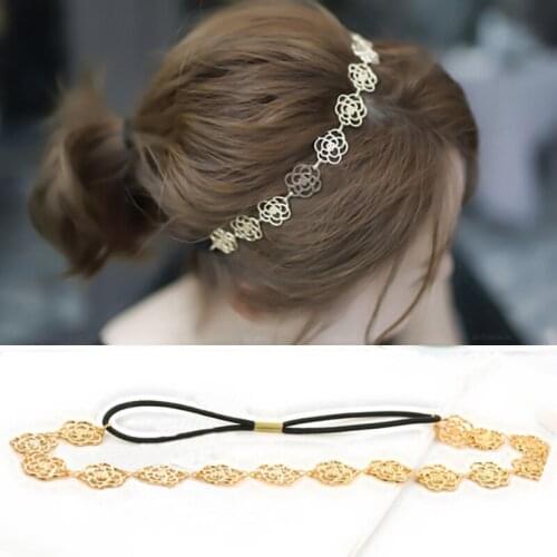 Fashion 1pc Golden Rose Flower Elastic Women Girls Hair Band Hollow Charming Headband Accessories