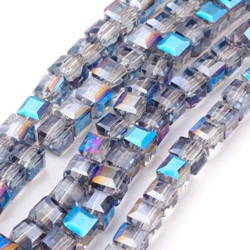 10 Strand Electroplate Glass Cube Beads Strands, Half Plated, Faceted Bead 4x4x4mm, Hole: 1mm; about 100pcs/strand, 16.9" F80