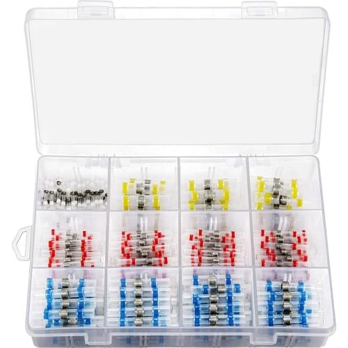 200Pcs Mulit Size Electrical Wire Insulated Solder Sleeve Tube Heat Shrink Sordering Terminals Waterproof Butt Connectors Kit