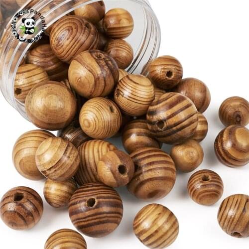 Pandahall 1 Box Round Wood Beads for Jewelry Making Findings DIY Necklace Bracelet Accessories BurlyWood Mixed Sizes Hole: 5~6mm