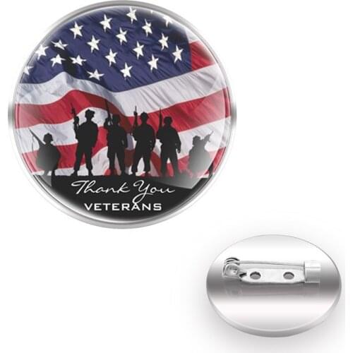 American Flag American Soldier For Clothes Brooches Decoration Collar Pin Glass Dome Women Men Charm Accessories Jewelry Gift