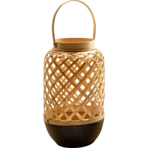 Chinese style bamboo hand-held wind lamp floor antique lantern Candlestick balcony decoration Candlestick retro lamp decoration