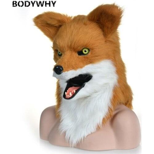 White Yellow Fox Mascot Costume Can Move Mouth Head Suit Halloween Outfit Adult