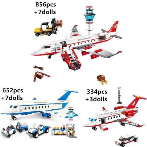 City Large Passenger Airplane Model Building Blocks Private VIP Jet Manned Aircraft International Airport Kids Toys DIY Gifts