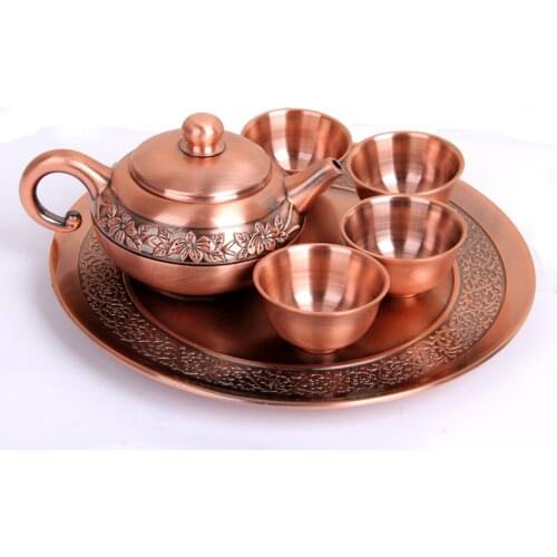 Pakistan bronze carving bronze ware Russian tin kungfu tea pot cup tray set handmade copper wine set special handicraft gift box