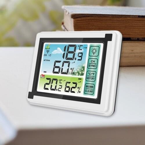Home Programmable Temperature Controller Wireless Touch Screen LCD Display Temperature Humidity Meter Color Weather Clock