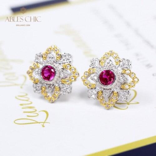 Two Layer Clover Renaissance Earrings 925 Silver Paved CZ Elegant Engraving Earring 18K Gold Tone Ruby Zircon Studs C11E4S25534