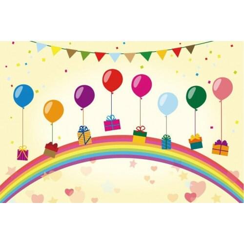 Birthday Backdrop Balloon and Rainbow Photography Background Celebration Photo Booth Studio Decor