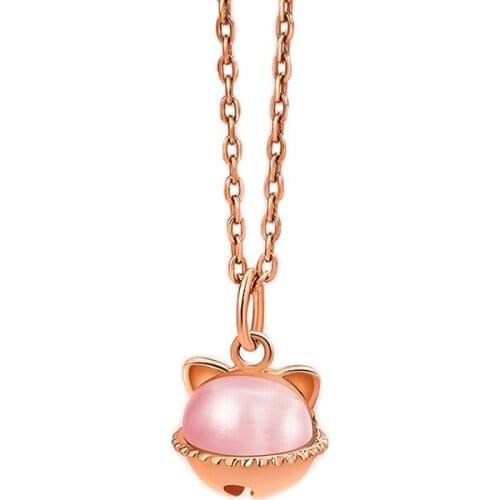 GBL8 Luxury New Lucky Cat Bell Necklace Female Sterling Silver Clavicle Chain Creative Animal Forest Sweet Pendant