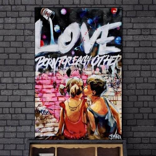 Graffiti Art Letter Canvas Painting Cute Boy Girl Street Art Posters and Prints Wall Art Pictures for Living Room Home Decor
