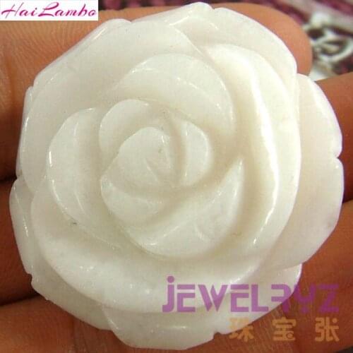 Hailambo Fashion Beautiful White Jades Carved Rose Pendant Gem-Stone Flower Pendant Figurine Lucky Jewelry for Girl Gift RP04