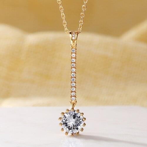 Huitan Novel Design Women Pendent Necklace Shiny Round Cubic Zirconia Gold Color Engagement Wedding Party Female Stylish Jewelry