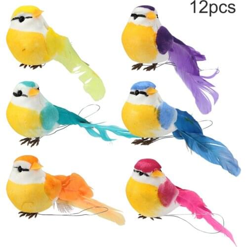 Artificial Feather Bird Mini Sparrow Decoration Foam Animal Wedding 12pcs/Set Ornament Birthday Gift DIY Craft Fake Birds