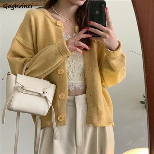 Cardigan Women Elegant Sweater Korean Style Loose Simple O-neck Buttons Spring Autumn All-match Knitted Soft Stretchy Preppy Ins