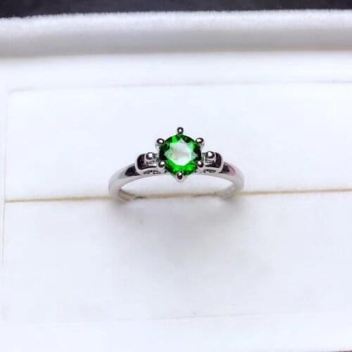 Natural green diopside gem Ring S925 Silver Natural Gemstone Ring Fashion Elegant Lovely round Womens girl party gift Jewelry