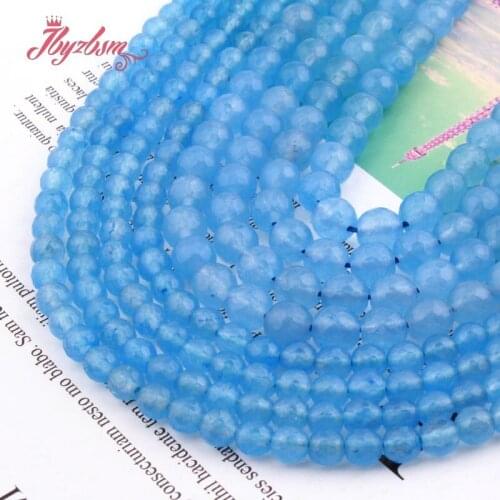 4/6/8/10mm Skyblue Jades Round Faceted Stone Beads Loose Spacer For DIY Necklace Bracelets Earring Jewelry Making Strand 15"