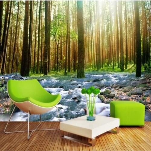 Forest flowing water 3D stereo murals landscape background wall nature art theme wallpaper green theme wallpaper Beibehang