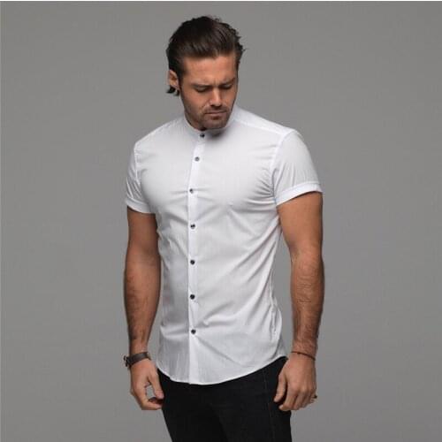 Summer Luxury Super Slim Fit Short Sleeve Shirt Men Casual Fashion Social Dress Shirts Mens Gym Fitness Sports Buttons Jersey