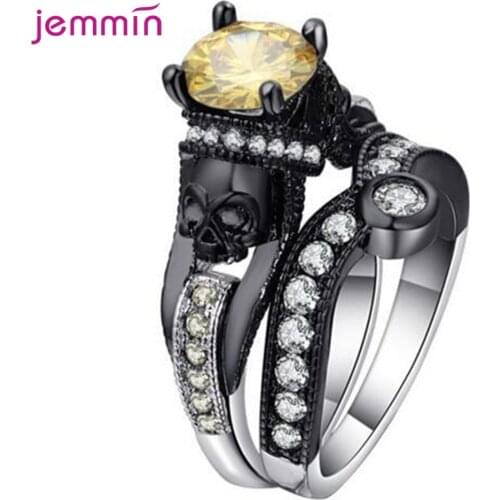 Personality Deaths Head Two In One Unisex S925 Silver Fashion Finger Rings For Male And Female Micro-plated Zircon Jewelry