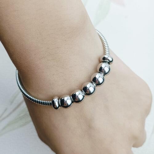 304 magnet buckle round bead bracelet spring type deformable adjustable ladies bracelet stainless steel Ball bracelet