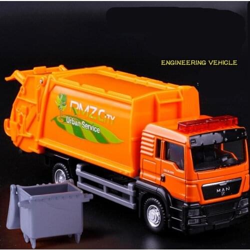1:64 alloy garbage truck, high simulation engineering sanitation model toy, childrens toy vehicle, free shipping