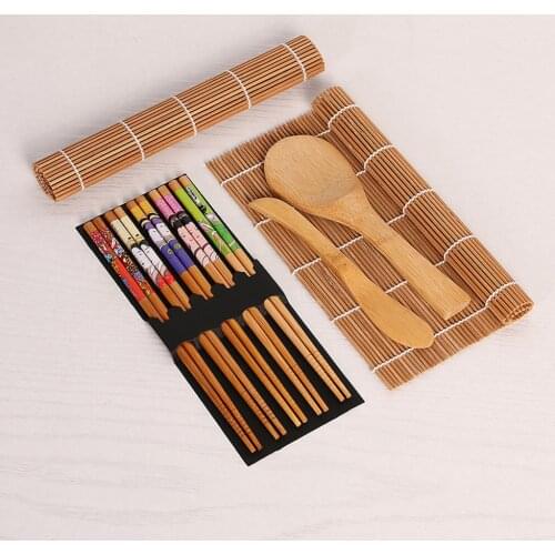 5 Pcs/Set DIY Bamboo Japanese Sushi Making Machine Kit Cooking Tool Rice Ball Cake Roll Mold Kitchen Sushi Equipment Accessories