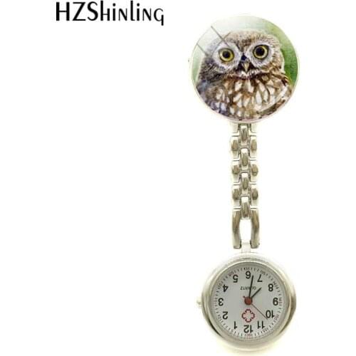 2018 New Little Owl Painting Nurses Watch Bird Art Nurse Watches Hand Craft Jewelry Round Glass Dome Watch Clip-on