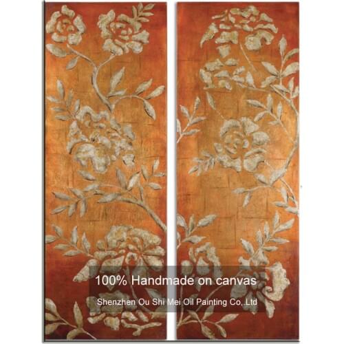 Wholesale Hand Painted Modern Peony Oil Painting On Canvas for Hotel Decor 2PCS Rose Flowers Home Decor Red Brown Painting