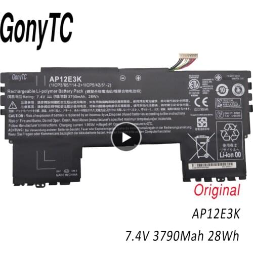 GONYTC AP12E3K 7.4V 28wh 3790MAH Original Laptop Battery For ACER Aspire S S7-191 Ultrabook 11-inch 1/CP3/65/114-2+1/CP5/42/61-2