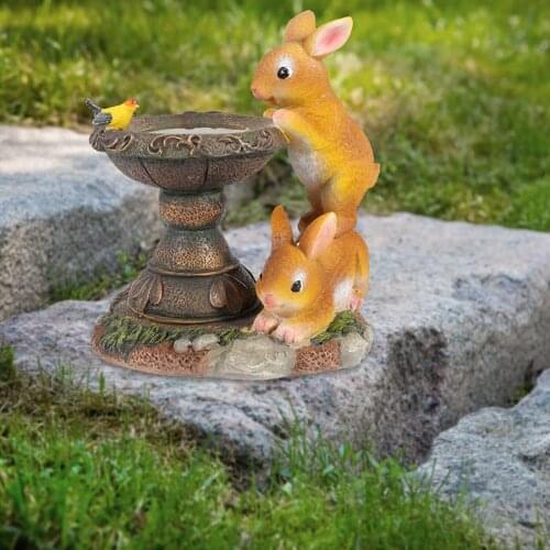 Resin Rabbit Statue Garden Outdoor Solar Powered Light Yard Decor Figurine