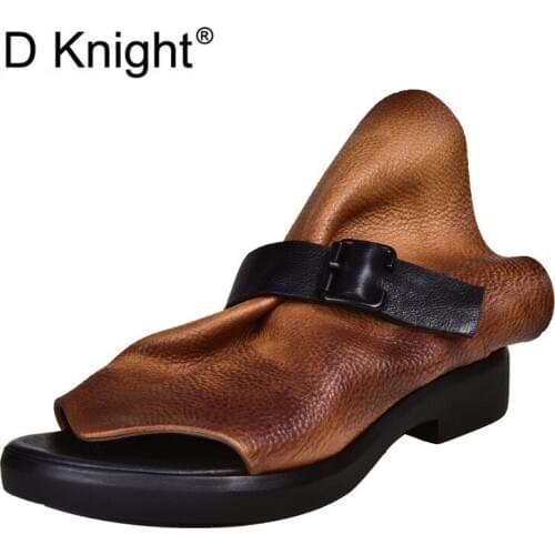 Square Heel Sandals Black Women Summer Shoes Fashion Buckle Lady Shoes Slides For Party Soft Cow Leather Slippers Drop Shipping