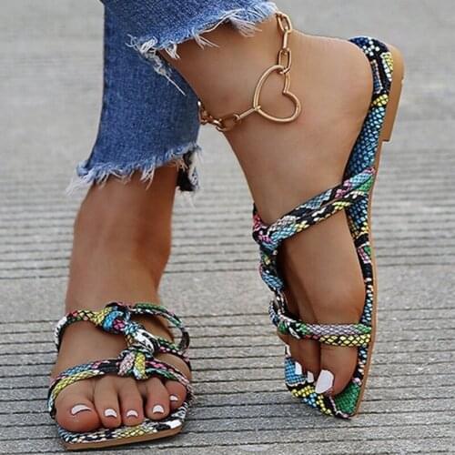 Summer Women Slippers 2021 Casual Flat Sandals Fashion Snake Print Mixed Color Lady Slides Casual Comfort Outdoor Flats Shoes