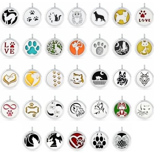 Dog Cat Owl Paws 30mm Magnetic Perfume Locket Aromatherapy Locket Essential Oil Diffuser Locket Pendant fit Necklace Free 5Pads