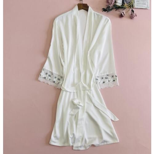 Bride Wedding Nighty Bathrobe Womens Satin Lace Kimono Robe Summer Silky Sleepwear With Belt Nightgown Lounge Home Wear Clothes