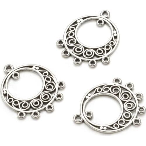 Tibetan Style Alloy Chandelier Components Flat Round Lead Free Antique Silver Color Beads Accessories Earrings Jewelry Making