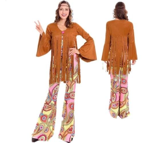 Adult Womens Retro 70s Hippie Disco Costumes Halloween Carnival Hippy Disco Retro Music Fantasy Party Fancy Dress