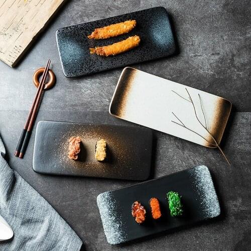 Japanese sushi plate ceramic creative rectangular dish snacks snack plate personality retro tableware set plate