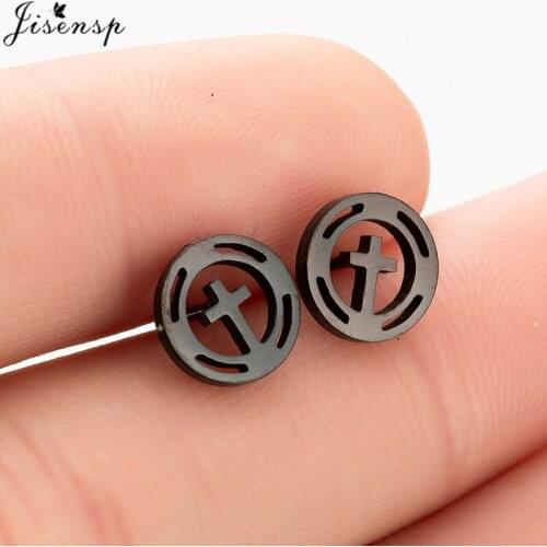 Jisensp European Fashion Cross Stud Earrings Jewelry Vintage Cross Earrings for Women Christmas Gift boucle d'oreille femme