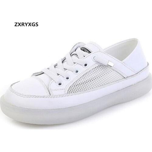 2021 Summer Cowhide Mesh Summer Sneakers Women Sandals Flat Soft Sole Comfortable Shoes Casual Sneakers White Shoes Big Size