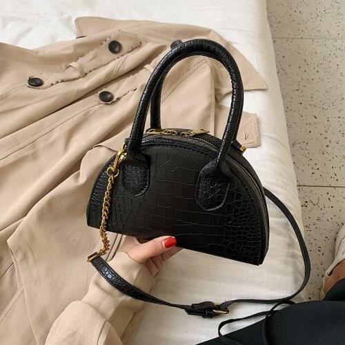 Women Chain Bags PU Leather Fashion Saddle Handbag Small Semicircle Shoulder Bag Women Purse Women Stone Pattern Phone Bag