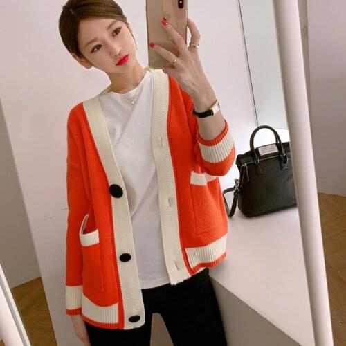 Winter Korean color matching sweater women casual single-breasted knit cardigan sweater fashion knitting sweater women coat