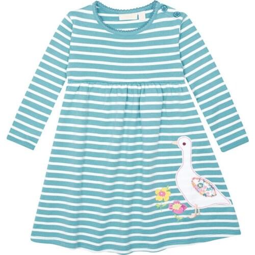 Little Maven Brand New Girls Autumn Spring Long-sleeved O-neck Fashion Striped Duck Cotton Cute Casual Dresses