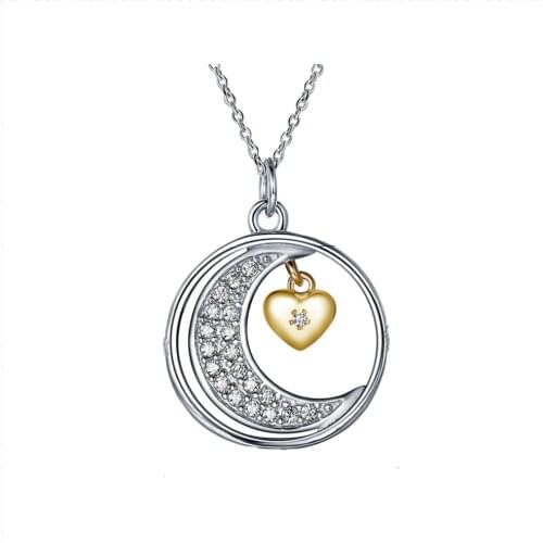 ZEMIOR 925 Sterling Silver Moon And Star Necklace Charms With 5A Clear Cubic Zirconia Circle Pendant Necklaces Fine Jewelry