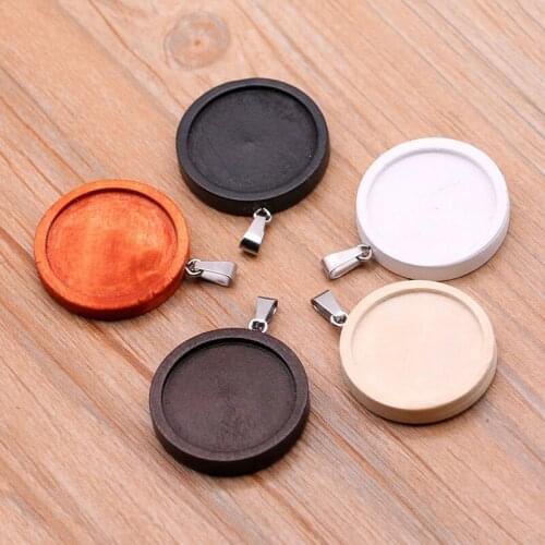 10pcs/lot 25mm Inner Size Wood and stainless steel hook Classic Simple Style Cabochon Base Setting Charms Pendant Jewelry