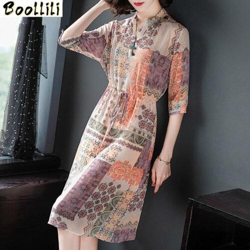 100% Real Silk Dress Women Clothes 2020 Vintage Elegant Midi Dress for Women Office Casual Dress Ladies Dresses Vestidos