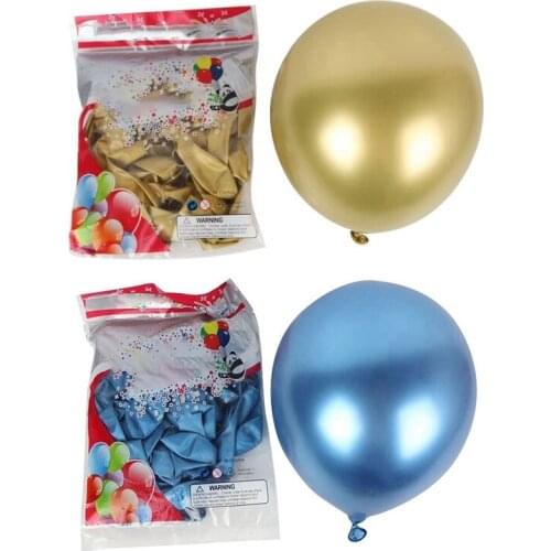 100Pcs 10 Inch Metallic Latex Balloons Thick Chrome Glossy Metal Pearl Balloon Globos For Party Decor - Gold & Blue