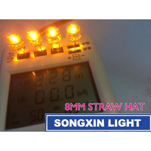 100pcs LED 8mm Yellow Straw Hat Water Clear 8 mm LED Diode Wide Angle Emitting Diode LED Light Lamp Through Hole